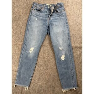 Levi's Women Wedgie Straight Leg Jean  Size 27 Medium Wash Button Fly Distressed